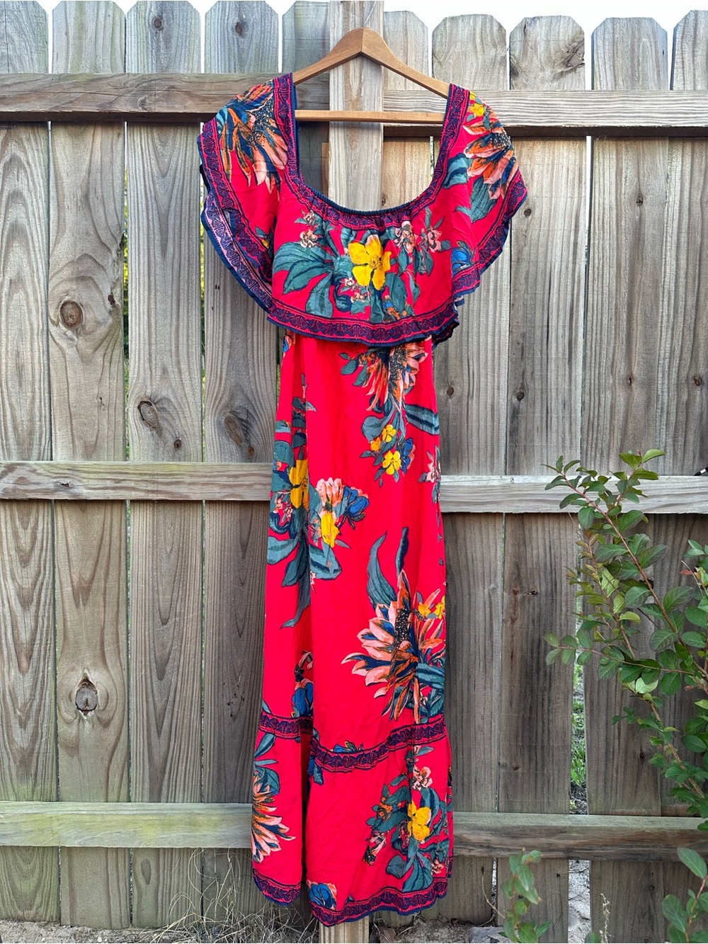 Flying Tomato Red Floral Off The Shoulder Maxi Dress Medium